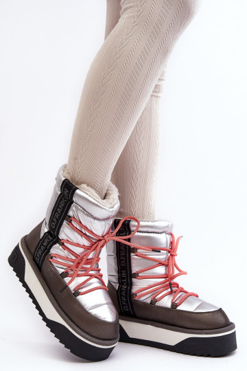 Botas de neve femininas com sola grossa veganas D.Franklin DFSH371006 na cor prata 2