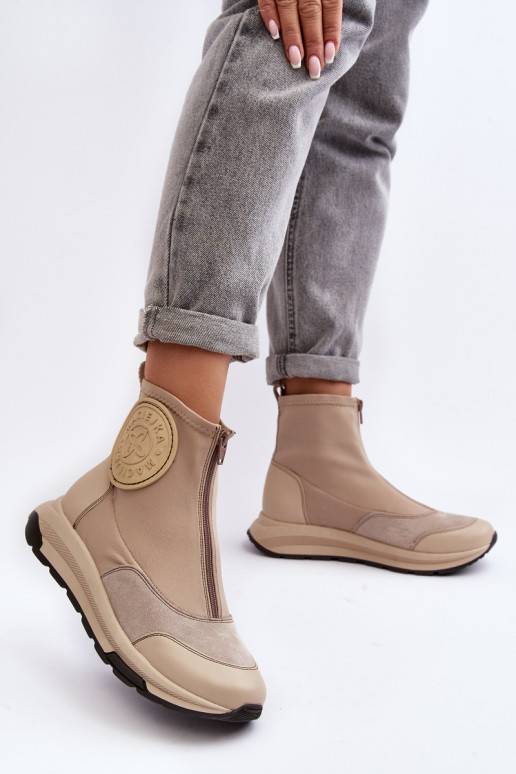 Botas femininas com zíperes Tem que serciejka 06297-22 bege Botas femininas com zíperes Tem que serciejka 06297-22 bege