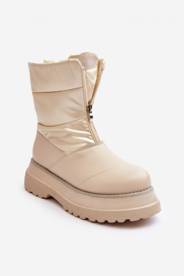 Botas femininas de neve com sola grossa e zíper GOE MM2N4079 na cor areia