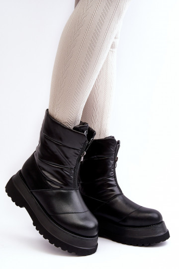 Botas femininas de neve com sola grossa e zíper GOE MM2N4078 na cor preta 2
