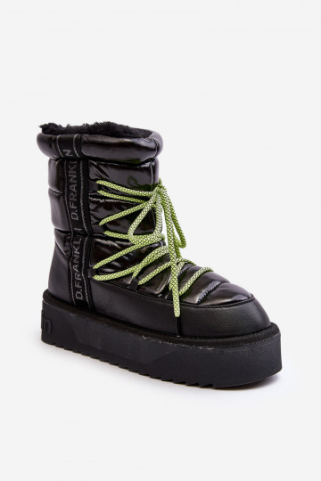 Botas femininas de neve com sola grossa veganas D.Franklin DFSH371007 na cor preta