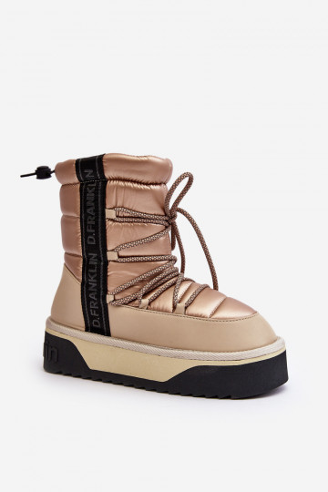 Botas femininas de neve com sola grossa veganas D.Franklin DFSH371006 na cor areia