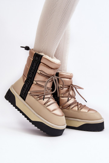 Botas femininas de neve com sola grossa veganas D.Franklin DFSH371006 na cor areia 2