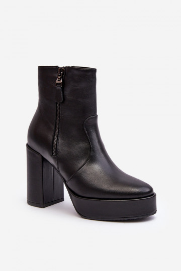 Botas femininas de couro natural com salto e plataformai Laura Messi 2690 cor preta 2
