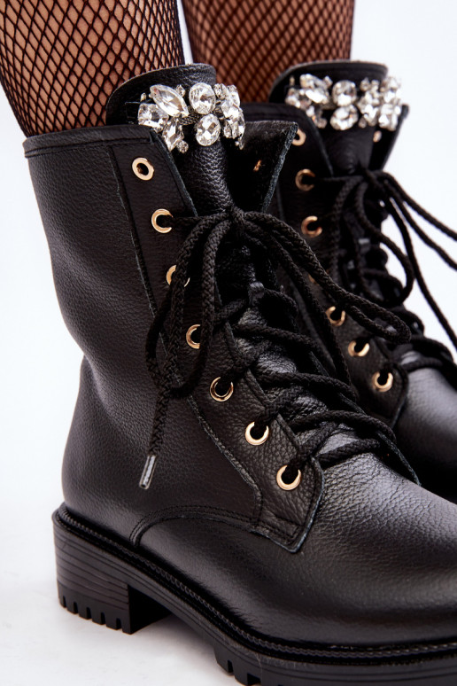 Pele Feminino Botins de trabalho com enfeites Zazoo 1757 cor preta Pele Feminino Botins de trabalho com enfeites Zazoo 1757 cor preta