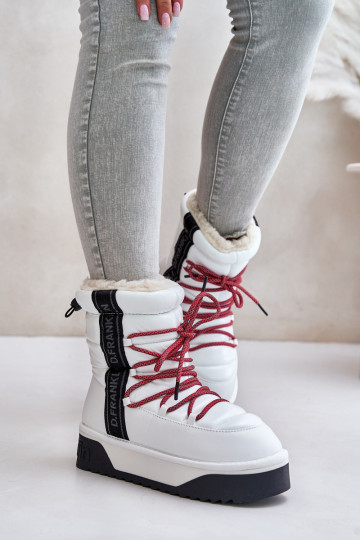 Botas femininas de neve com sola grossa veganas D.Franklin DFSH371007 na cor branca