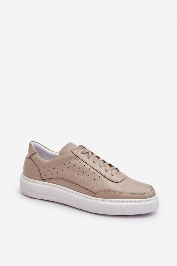 Tênis de couro masculinos Zazoo 1544 cor areia