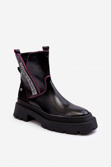 Botas femininas de couro estilo chelsea 06236-15 cor preta 2