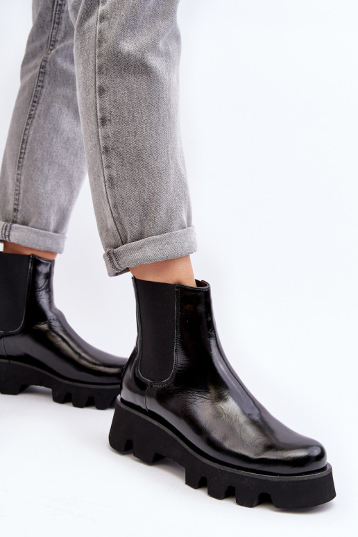 botas elegantes Feminino Pele com solas maciças da moda Laura Messi 2571 cor preta botas elegantes Feminino Pele com solas maciças da moda Laura Messi 2571 cor preta