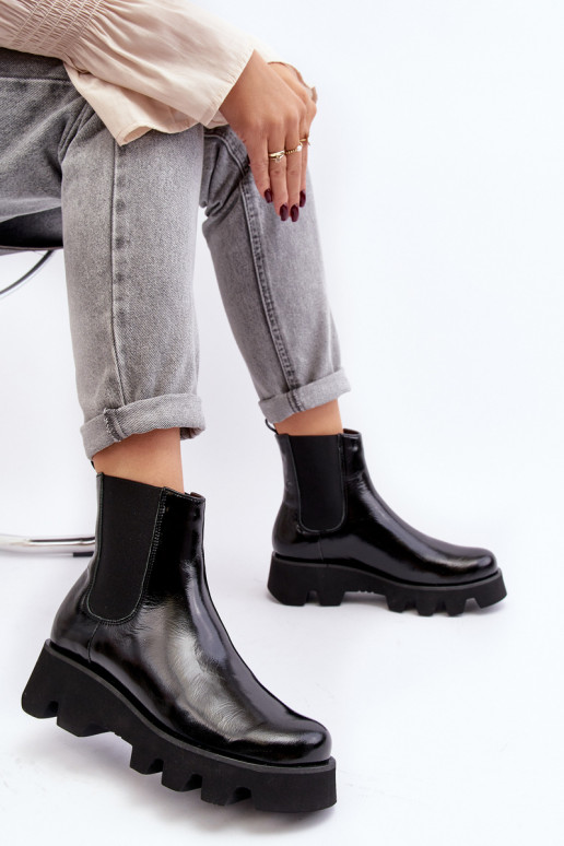 botas elegantes Feminino Pele com solas maciças da moda Laura Messi 2571 cor preta botas elegantes Feminino Pele com solas maciças da moda Laura Messi 2571 cor preta