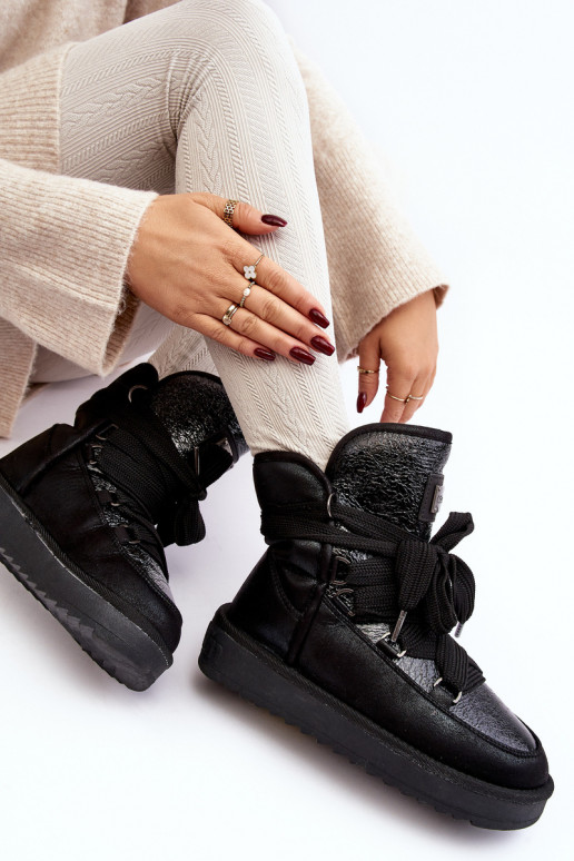 Feminino Botas de neve com detalhes elegantes D.Franklin DFSH370006 cor preta