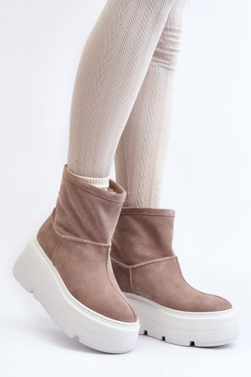 Botas femininas de couro estilosas com solados robustos cor areia Zazoo 3424 2