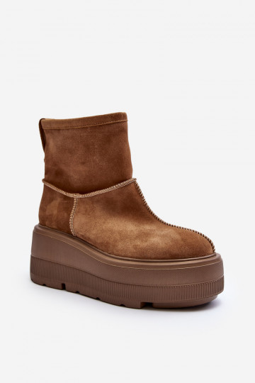 Botas femininas de couro estilosas com solados robustos cor marrom Zazoo 3424 2