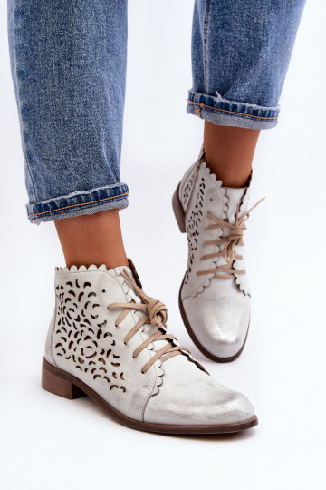 Zazoo 2871 Botas a céu aberto Feminino com atacadores cor prata