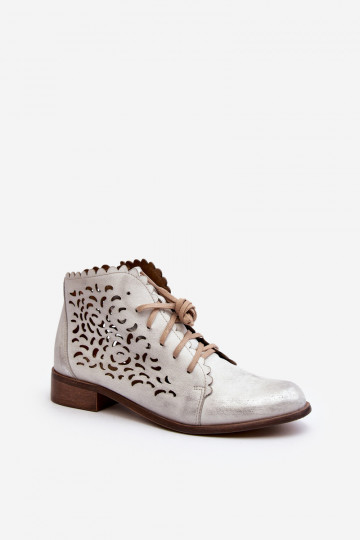 Zazoo 2871 Botas a céu aberto Feminino com atacadores cor prata 2