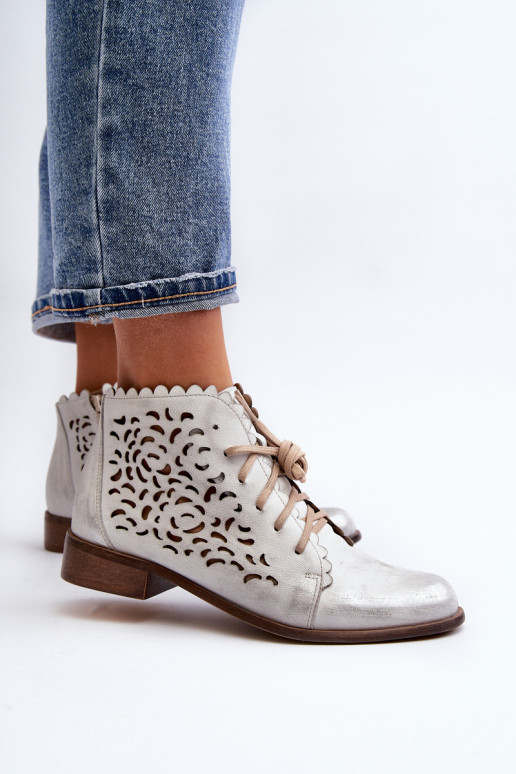 Zazoo 2871 Botas a céu aberto Feminino com atacadores cor prata Zazoo 2871 Botas a céu aberto Feminino com atacadores cor prata