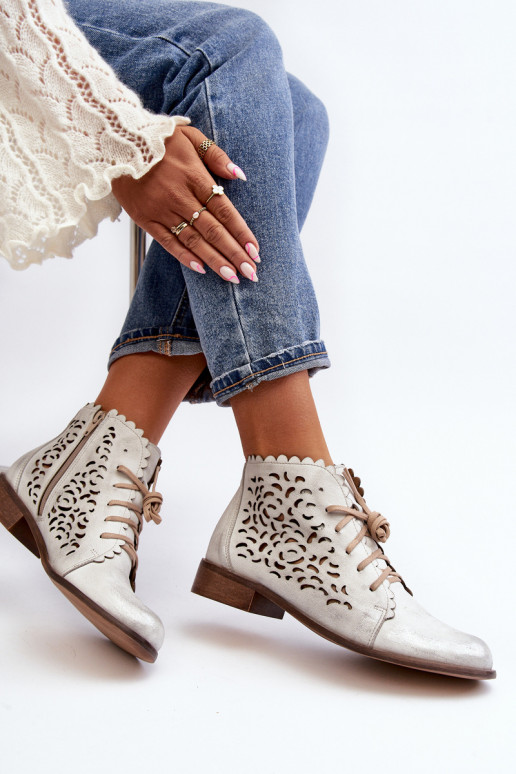 Zazoo 2871 Botas a céu aberto Feminino com atacadores cor prata Zazoo 2871 Botas a céu aberto Feminino com atacadores cor prata