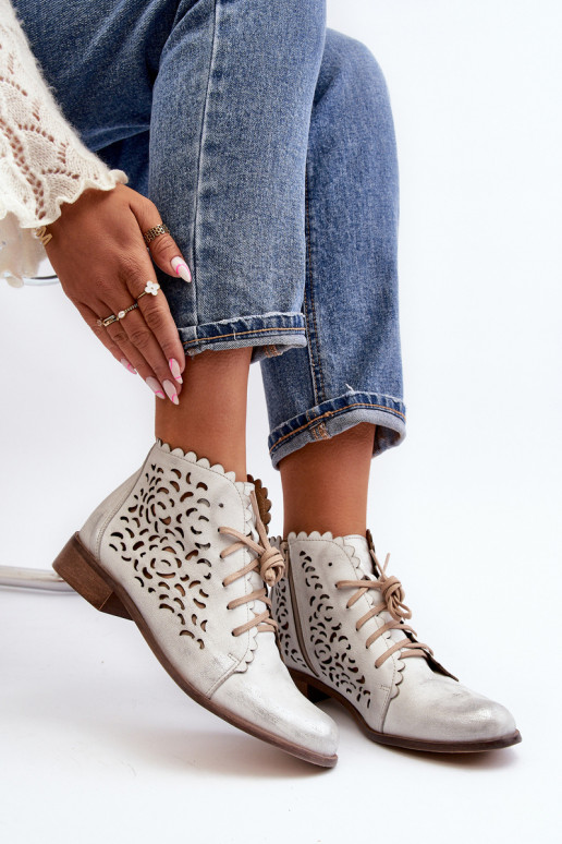 Zazoo 2871 Botas a céu aberto Feminino com atacadores cor prata Zazoo 2871 Botas a céu aberto Feminino com atacadores cor prata