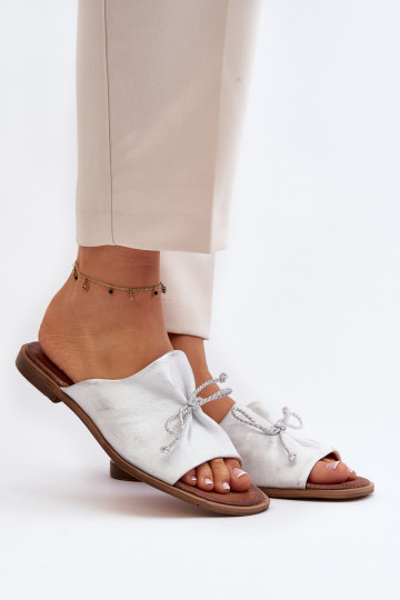 Zazoo 2659 Chinelos de couro Feminino cor prata