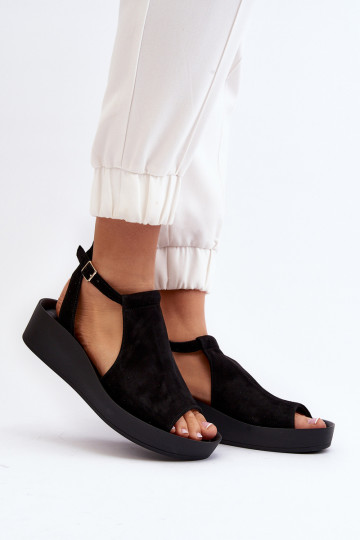 Zazoo 2914 Sandálias femininas de camurça cor preta 2