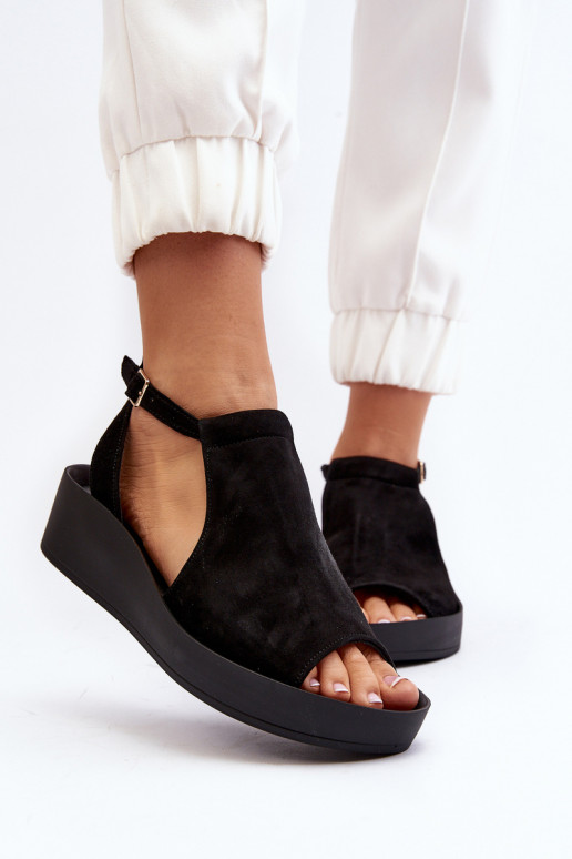 Zazoo 2914 Sandálias femininas de camurça cor preta Zazoo 2914 Sandálias femininas de camurça cor preta