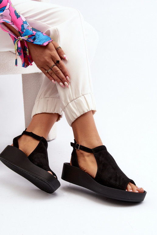 Zazoo 2914 Sandálias femininas de camurça cor preta Zazoo 2914 Sandálias femininas de camurça cor preta