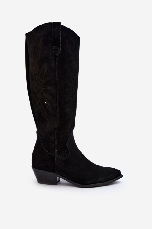 Zazoo 2909 de camurça botas com elementos abertos De salto baixo cor preta