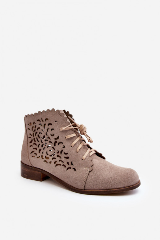 Zazoo 2871 Botas a céu aberto Feminino com atacadores bege Zazoo 2871 Botas a céu aberto Feminino com atacadores bege