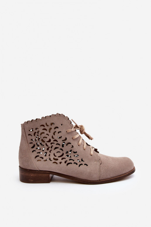 Zazoo 2871 Botas a céu aberto Feminino com atacadores bege Zazoo 2871 Botas a céu aberto Feminino com atacadores bege