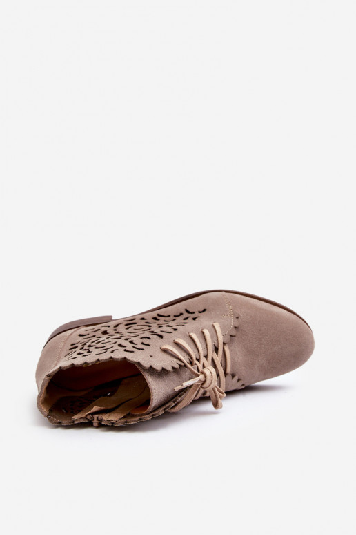 Zazoo 2871 Botas a céu aberto Feminino com atacadores bege Zazoo 2871 Botas a céu aberto Feminino com atacadores bege