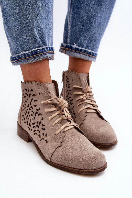 Zazoo 2871 Botas a céu aberto Feminino com atacadores bege Zazoo 2871 Botas a céu aberto Feminino com atacadores bege