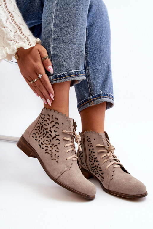 Zazoo 2871 Botas a céu aberto Feminino com atacadores bege Zazoo 2871 Botas a céu aberto Feminino com atacadores bege