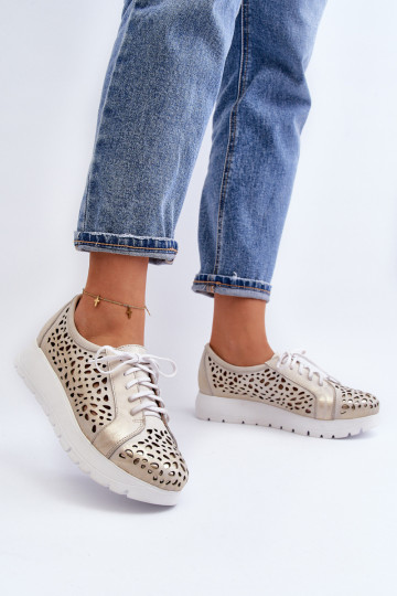 Zazoo 2821 Pele sapato Feminino com elementos abertos cor dourada