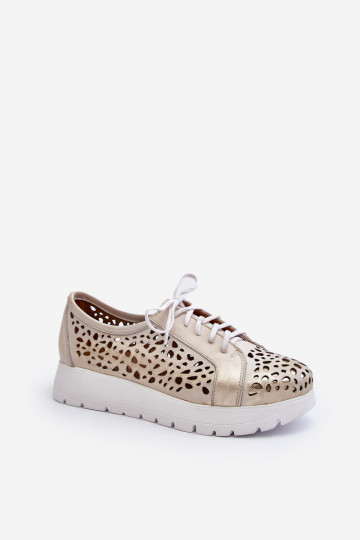 Zazoo 2821 Pele sapato Feminino com elementos abertos cor dourada 2