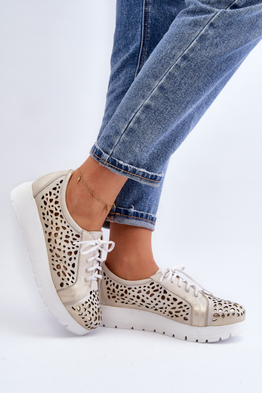 Zazoo 2821 Pele sapato Feminino com elementos abertos cor dourada Zazoo 2821 Pele sapato Feminino com elementos abertos cor dourada