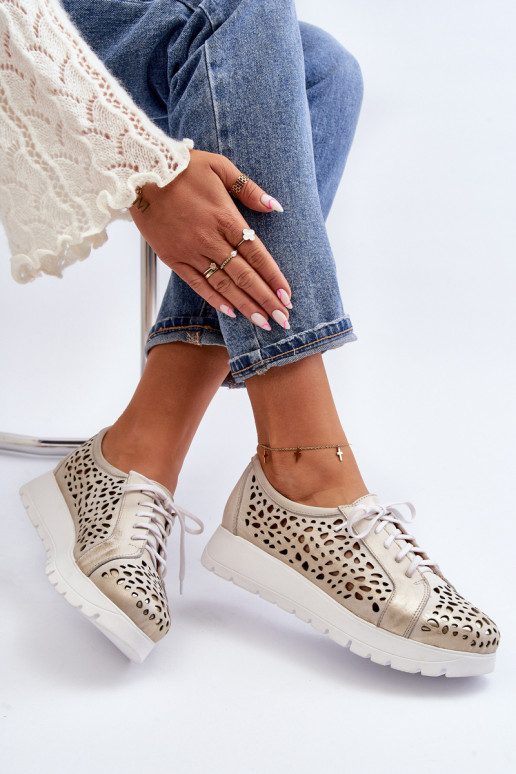 Zazoo 2821 Pele sapato Feminino com elementos abertos cor dourada Zazoo 2821 Pele sapato Feminino com elementos abertos cor dourada