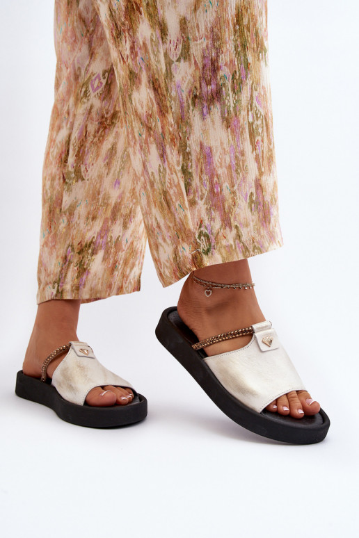 Zazoo 2896 Chinelos femininos Pele Branco-cor dourada Zazoo 2896 Chinelos femininos Pele Branco-cor dourada