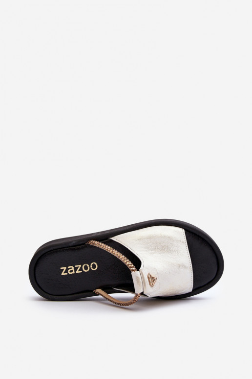 Zazoo 2896 Chinelos femininos Pele Branco-cor dourada Zazoo 2896 Chinelos femininos Pele Branco-cor dourada