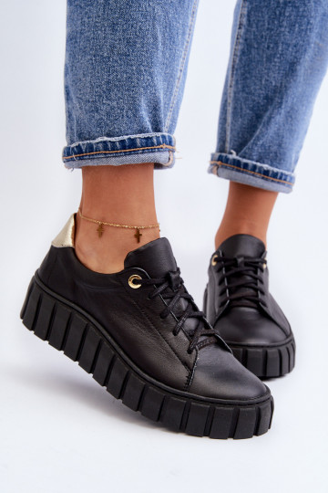 Zazoo 2919 Feminino Pele sapato Em uma sola grossa cor preta