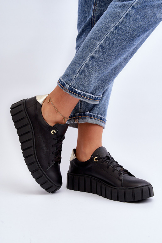 Zazoo 2919 Feminino Pele sapato Em uma sola grossa cor preta Zazoo 2919 Feminino Pele sapato Em uma sola grossa cor preta