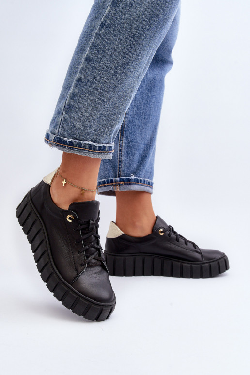 Zazoo 2919 Feminino Pele sapato Em uma sola grossa cor preta Zazoo 2919 Feminino Pele sapato Em uma sola grossa cor preta