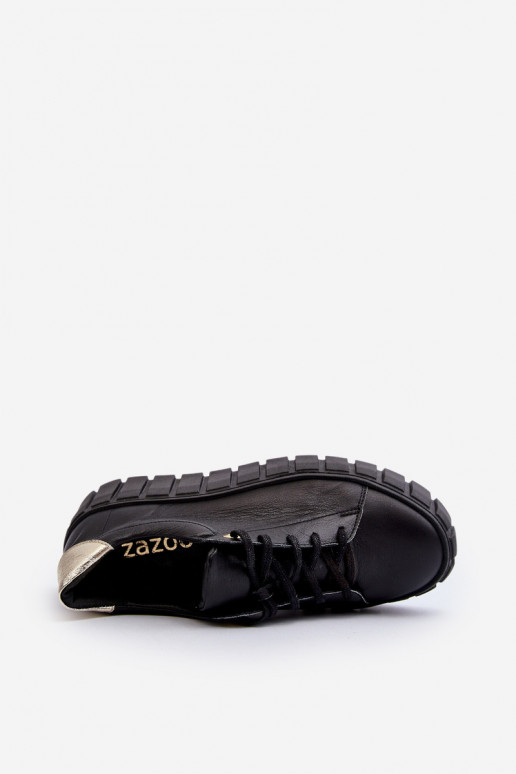 Zazoo 2919 Feminino Pele sapato Em uma sola grossa cor preta Zazoo 2919 Feminino Pele sapato Em uma sola grossa cor preta