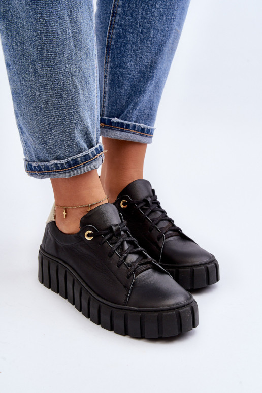 Zazoo 2919 Feminino Pele sapato Em uma sola grossa cor preta Zazoo 2919 Feminino Pele sapato Em uma sola grossa cor preta