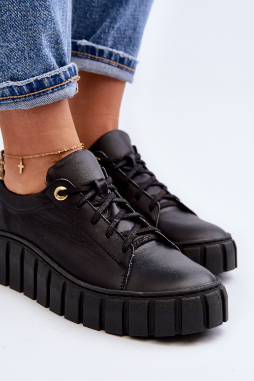 Zazoo 2919 Feminino Pele sapato Em uma sola grossa cor preta Zazoo 2919 Feminino Pele sapato Em uma sola grossa cor preta