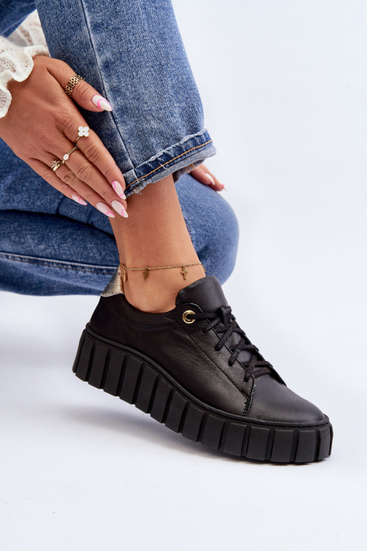 Zazoo 2919 Feminino Pele sapato Em uma sola grossa cor preta Zazoo 2919 Feminino Pele sapato Em uma sola grossa cor preta