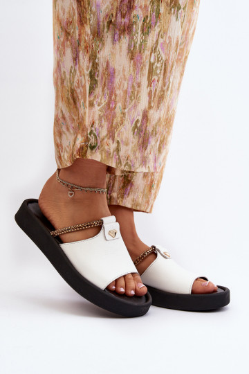 Zazoo 2896 Chinelos femininos Pele cor branca 2