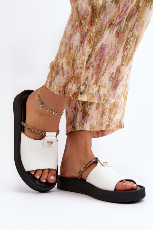 Zazoo 2896 Chinelos femininos Pele cor branca Zazoo 2896 Chinelos femininos Pele cor branca