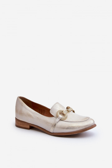 Zazoo 2880 Feminino Mocassins Pele com enfeites cor dourada