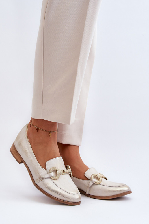 Zazoo 2880 Feminino Mocassins Pele com enfeites cor dourada Zazoo 2880 Feminino Mocassins Pele com enfeites cor dourada