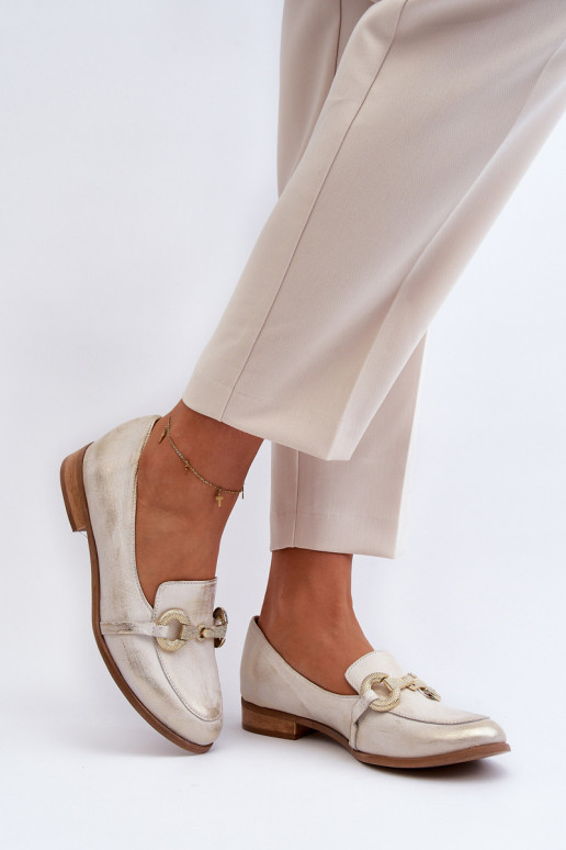 Zazoo 2880 Feminino Mocassins Pele com enfeites cor dourada Zazoo 2880 Feminino Mocassins Pele com enfeites cor dourada